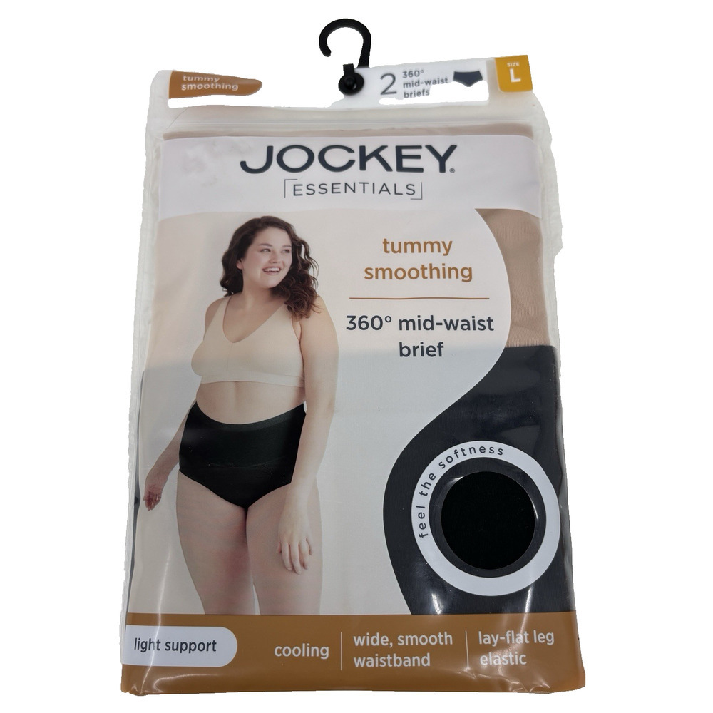 Jockey Tummy Smoothing Briefs Size L Mid Waist 2 Pack Light Support Black Beige